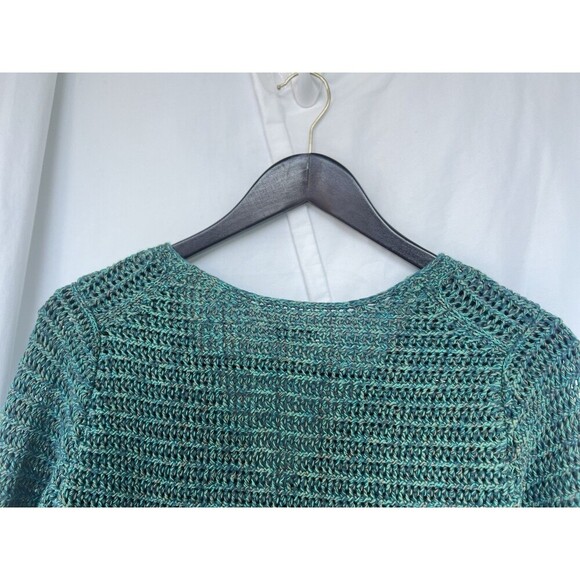 Vince Marled Crochet Cardigan Medium Neck Long Sleeve Knit Green Open Front - Picture 5 of 7